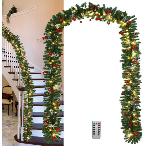 SWANEW Ghirlanda di Natale Ghirlanda di abete Decorazione natalizia per interni ed esterni Ghirlanda artistica 5m 100 LED con telecomando + decorativo