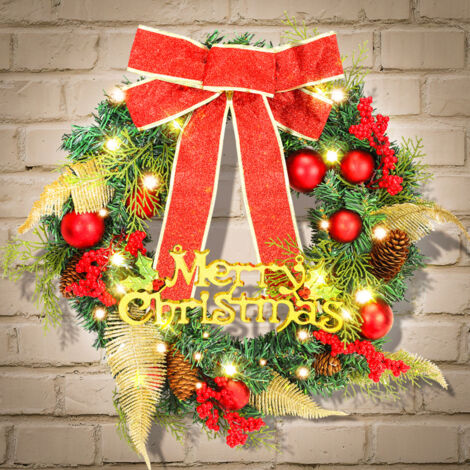 SWANEW Ghirlanda Natalizia 45cm Christmas Wreath 50 LEDS con Campane Ghirlanda Artificiale Ghirlanda di Buon Natale Regalo di Natale