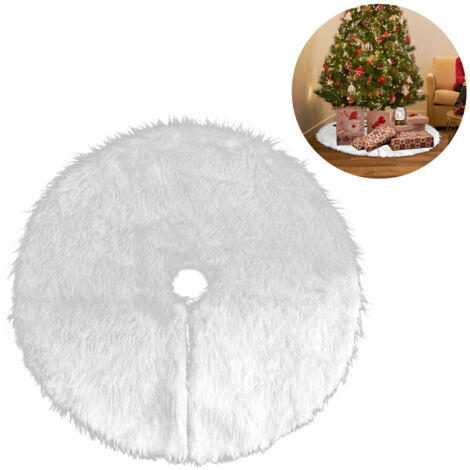 SWANEW Gonna per albero di Natale 90 cm/35 pollici, gonna per albero di Natale in pelliccia sintetica, decorazioni per albero di Natale, bianco