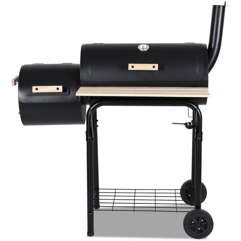 Swanew - Grill à charbon de bois BBQ-Grill Système d'aération Cheminée Thermomètre intégré Foyer réglable en hauteur anthracite 117x105x63cm