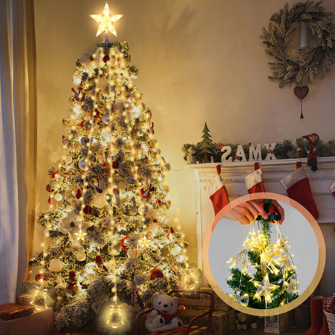 SWANEW Guirlande lumineuse LED Sapin de Noël 200 LEDs 2m Extérieur Guirlande de Noël avec anneau Étoiles Cloches Blanc chaud - Warmweiß