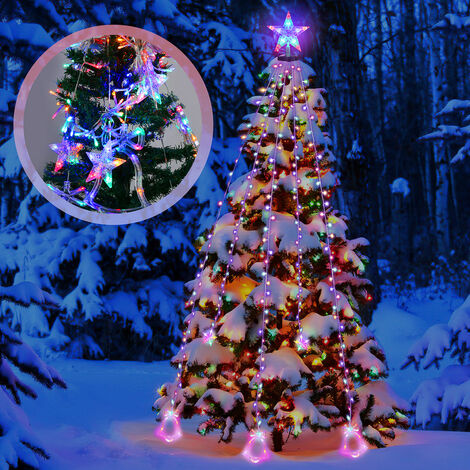 SWANEW Guirlande lumineuse LED Sapin de Noël 200 LEDs 2m Extérieur Guirlande de Noël avec anneau Étoiles Cloches RGB - Bunt