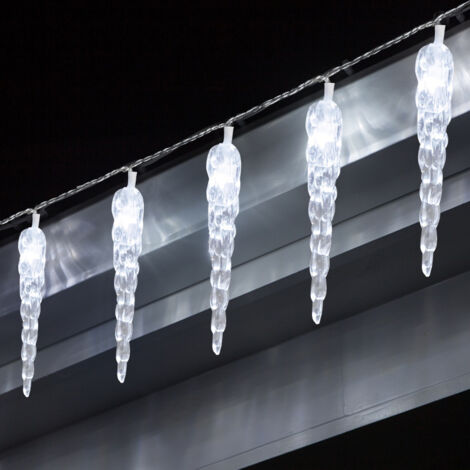SWANEW Guirlande Noel Exterieur. 10 m 40 LED Lumières de Stalactite Glaçons. Guirlande Lumineuse blanc froid avec 8 Modes D'éclairage. IP44 étanche.
