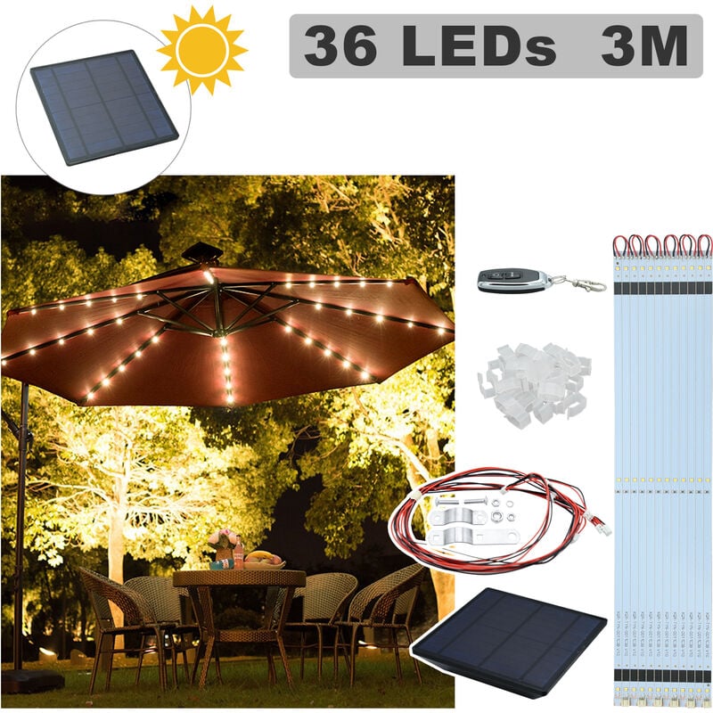 Swanew - guirlande solaire pour parasol à 6 brins / 36 LEDs - Blanc-chaud