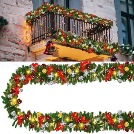 SWANEW Guirnalda de Navidad. Corona de Navidad Artificial con Luces. Guirnalda de árbol de Navidad Artificial.Corona de Navidad 500 cm. Chimenea. Puertas. Ventanas. escaleras con adornos 100 LEDs
