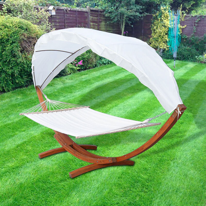 Hamac avec cadre en bois massif 210 x 150 cm jusqu'à 200 kg Avec auvent - Swanew