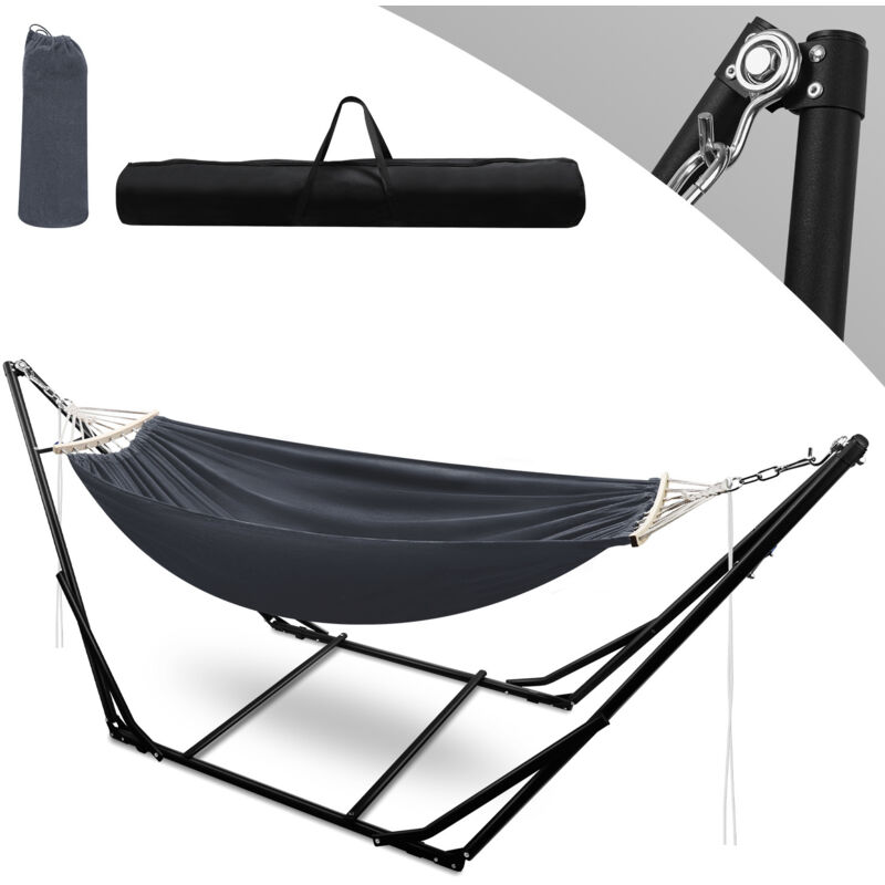 Hamac avec cadre jusqu'à 150 kg hamacs extérieur tige hamac chaise suspendue gris foncé Support et toile de hamac - Swanew