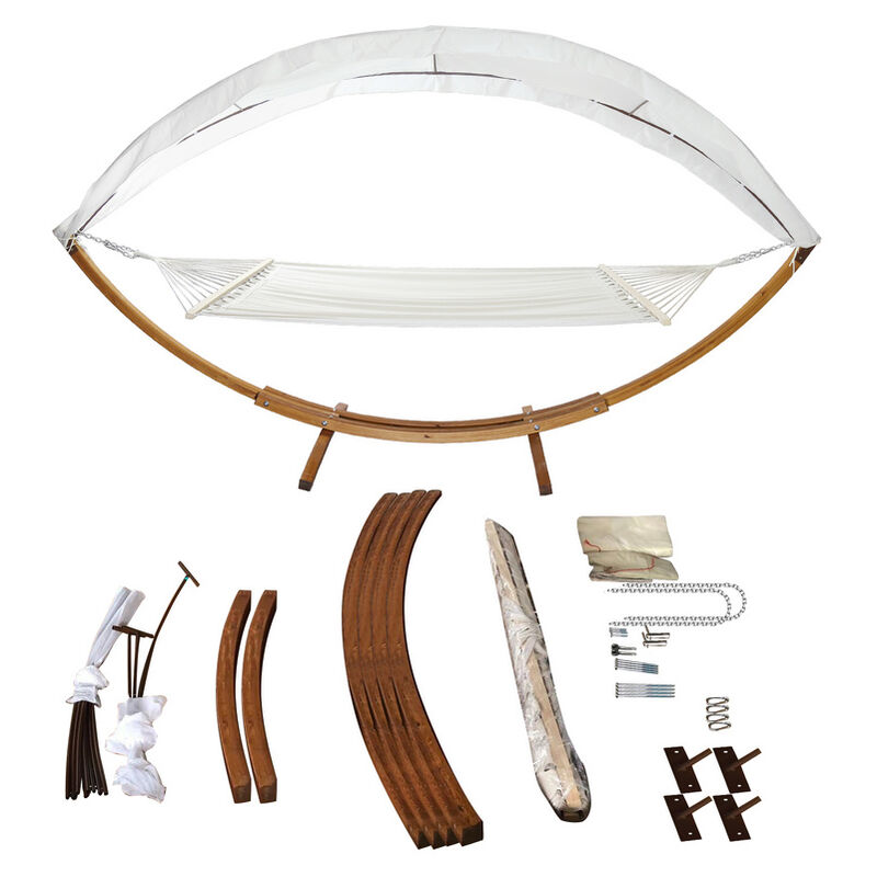 SWANEW Hamac sur pied 2 Places XXL 4,15m Mètres Blanc - Support du Hamac en Bois