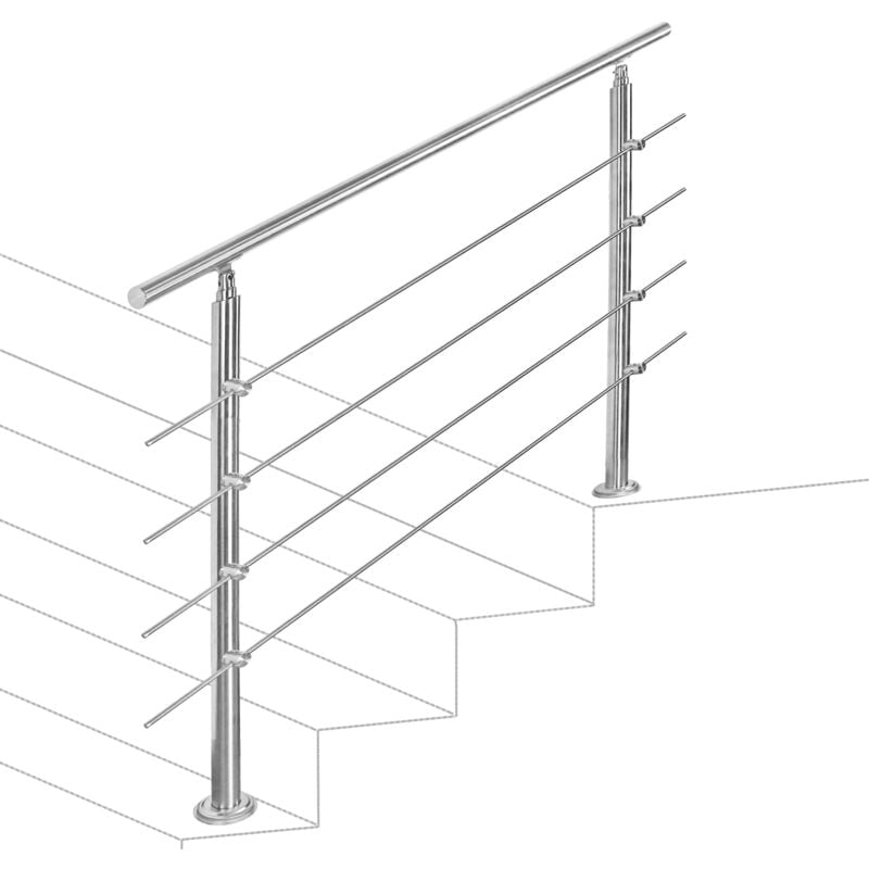 Treppengeländer 100cm 4 Querstreben Edelstahl Geländer und Handläufe Balkongeländer Aufmontage Treppe Brüstung Balkon Pflegeleicht Innen und Außen