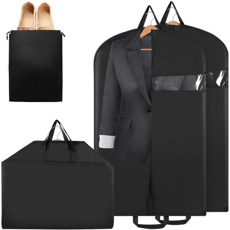 Swanew - Housse à vêtements 3 pièces 100x60cm Housse de protection Housse à vêtements avec une poignée noir