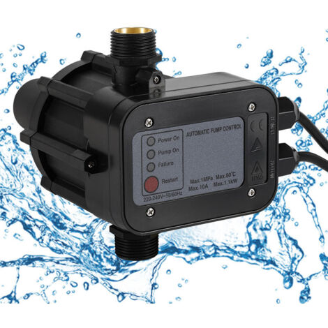 SWANEW Interruptor de presión de jardín, controlador de presión de bomba, 10 bar máx. 1,1kw con cable negro