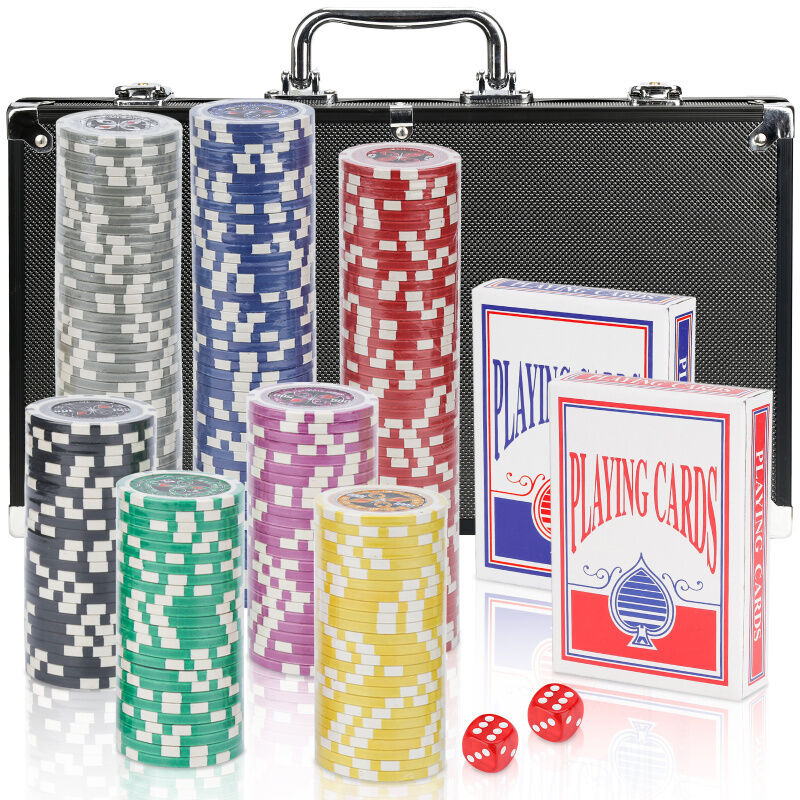 Swanew - Jetons de poker 300 jetons lasers Malette de Poker Coffret de Poker Aluminium Noir