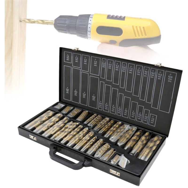 Swanew - Jeu de forets métalliques HSS-Titane 230 pièces din 338, 1-13mm, Forets en titane, Forets Hélicoïdaux, Assortiment de Forets à Main