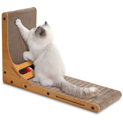 SWANEW Katzen Kratzbrett Schutz Wand Kratzpappe mit Katzenspielzeug Kratzbaum Kratzmatte L förmig