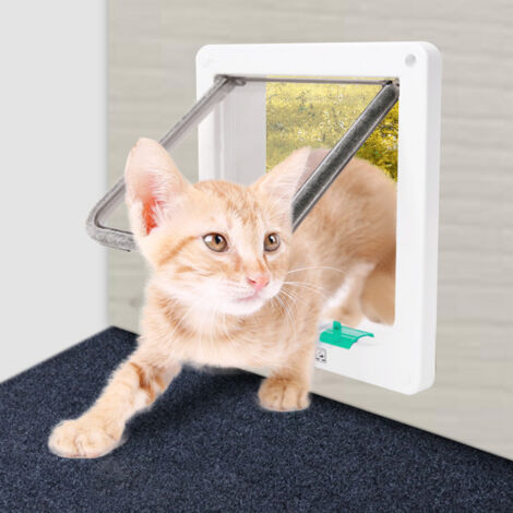 SWANEW Katzenklappe Katzenklappen 4 Wege Hundeklappe Katzentür mit 4-Wege-Schließsystem Katzen - weiß