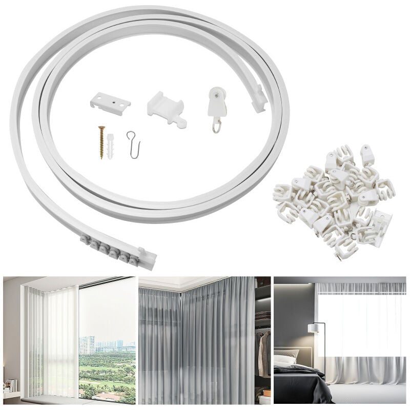SWANEW Kit de Rail de Rideau Plafond Pliable, 3M Rail de Rideau Flexible avec 30 Crochet pour Maison Chambre Fenêtre Salle de bain Bureau
