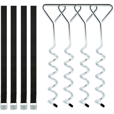 SWANEW Kit di ancoraggio a pavimento 4 pezzi per trampolino. altalena. ancoraggio a spirale con cinghie. ancoraggi per trampolino. ancoraggio in acciaio