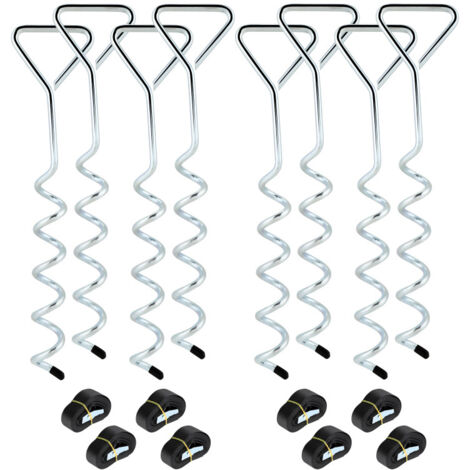 SWANEW Kit di ancoraggio a pavimento da 8 pezzi per trampolino. altalena. ancoraggi a spirale con cinghie. ancoraggi per trampolino. ancoraggi in acciaio