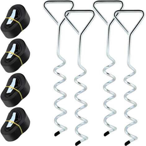 SWANEW Kit di ancoraggio a pavimento per trampolino. altalena. ancoraggio a spirale con cinghie. ancoraggi per trampolino. ancoraggi in acciaio. 4 pezzi