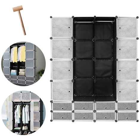 SWANEW Kleiderschrank Steckregal Badregal Garderobe mit Holzhammer DIY Stapelbar Regal - Schwarz