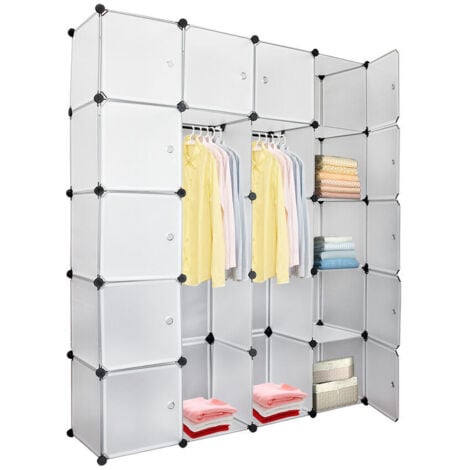SWANEW Kleiderschrank Steckregal mit Türen 20 Fächern Regalsystem Kleiderschrank Garderobe DIY 180 x 142 x 37 cm
