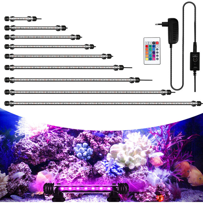 Lampe Aquarium led, rgb avec télécommande sans fil Étanche led Lumière Aquarium D'éclairage, 62cm - Swanew