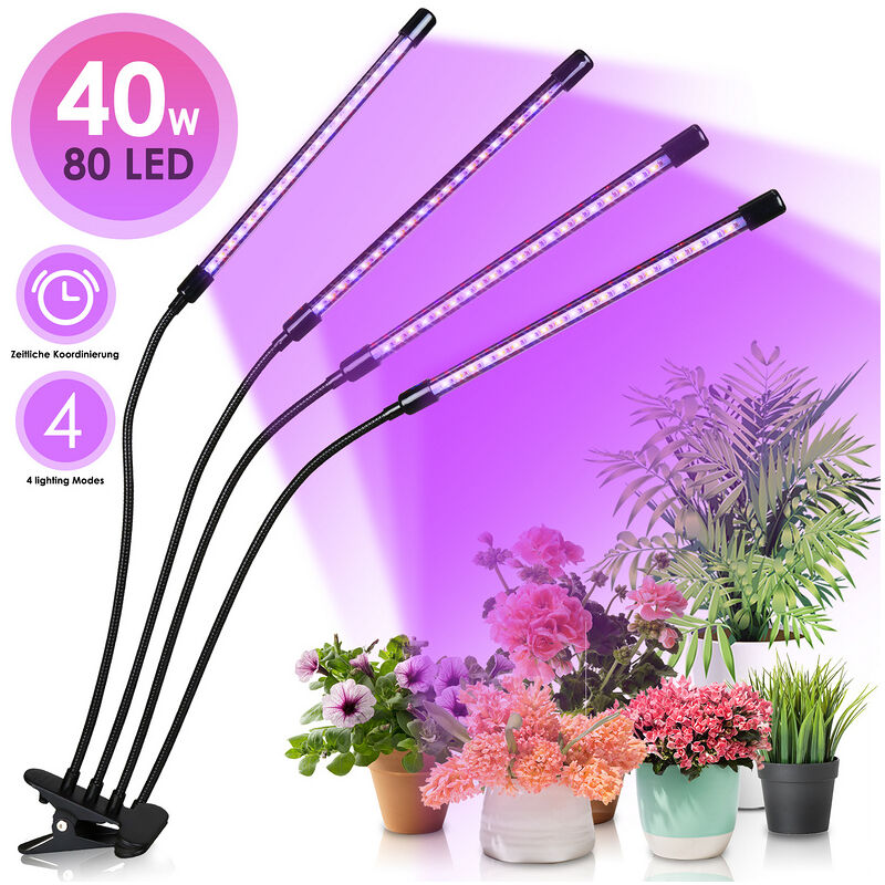 Swanew - Lampe pour Plantes Lampe de Croissance pour Plantes 40W 80 led avec minuterie Auto - on/Off 3H/9H/12H, 10 luminosité Lampe de Plante pour
