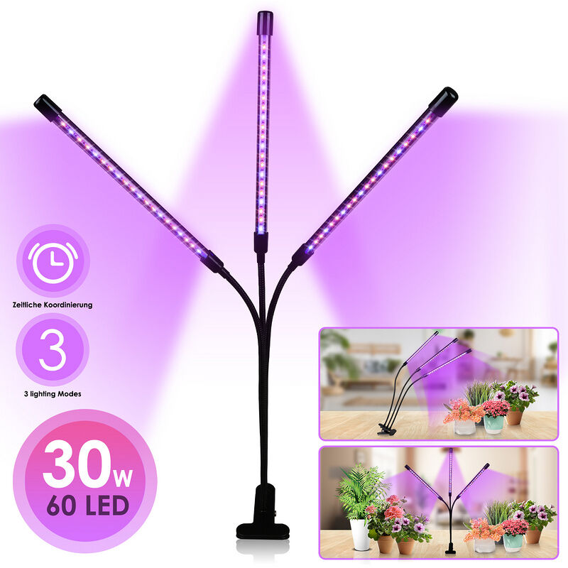 Swanew - Lampe pour Plantes Lampe de Croissance pour Plantes 30W 60 led avec minuterie Auto - on/Off 3H/9H/12H, 10 luminosité Lampe de Plante pour