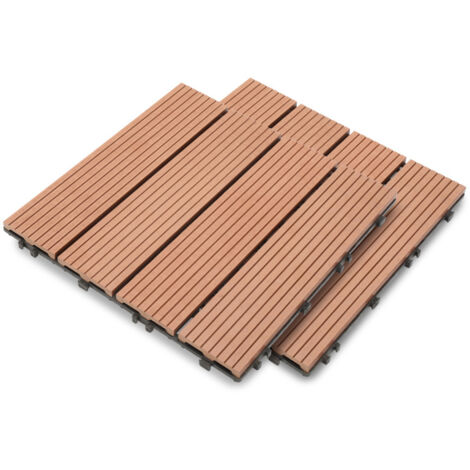 SWANEW Lastra per terrazza 11 pezzi Piastrelle in legno a incastro Piastrelle di rivestimento 30 x 30 per terrazza da giardino, Marrone