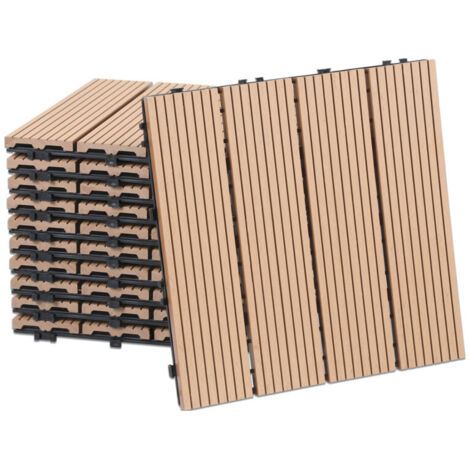 SWANEW Lastra per terrazza Piastrelle in legno per giardino, Piastrelle per terrazza 30x30 cm, Impermeabile, Sistema a clic Beige 11pz