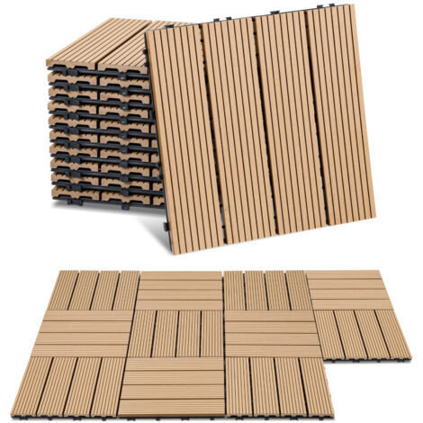 SWANEW Lastra per terrazza Piastrelle in legno per giardino, Piastrelle per terrazza 30x30 cm, Impermeabile, Sistema a clic Beige 11pz