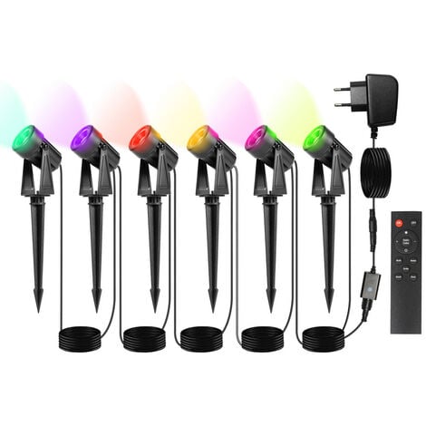 SWANEW LED Gartenstrahler mit Erdspieß 6er Set, Gartenleuchte Gartenbeleuchtung mit Stecker Wasserdicht IP65 RGB