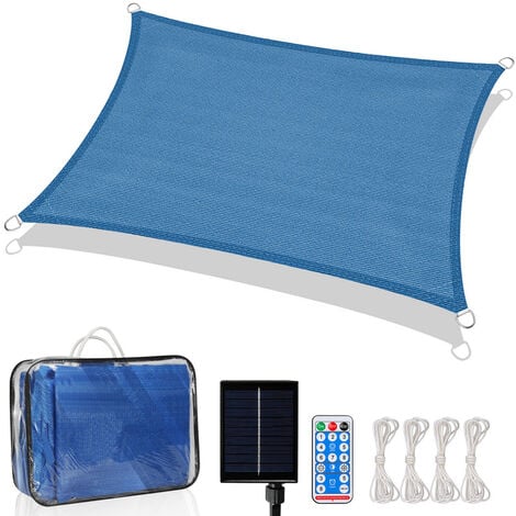 SWANEW LED Solar Sonnensegel Rechteck Leuchten Schirm Außenbereich UV 50 -300 x 200 cm Blau