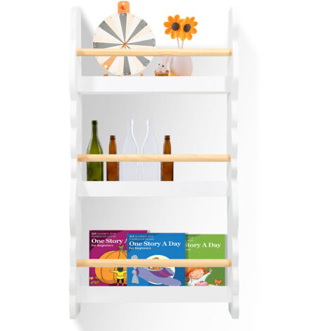 SWANEW Libreria per bambini. 80x42.5x14 cm. con 3 ripiani per libri e decorazioni bianco.scaffale a muro