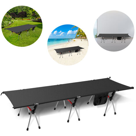 SWANEW Lit de camp en aluminium Lit camping pliable & lit d'appoint avec sac de transport pour le camping et la plage - Noir
