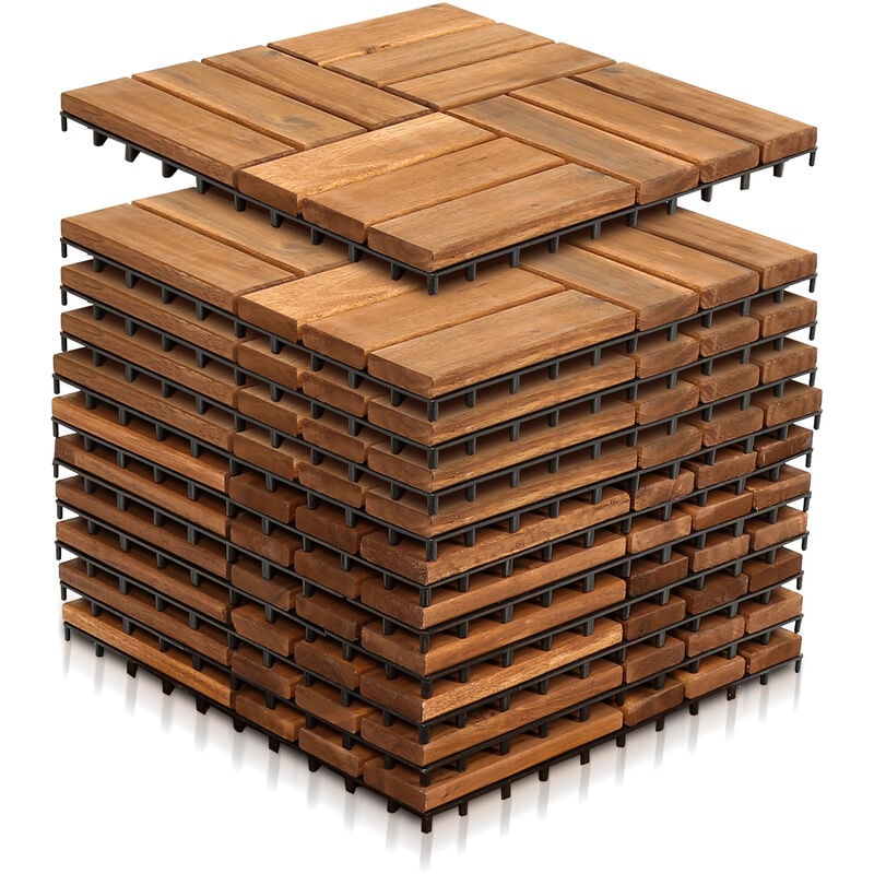 SWANEW Lot de 11 dalles en bois d'acacia 1m² classique résistant aux intempéries 30x30x2.4cm - marron