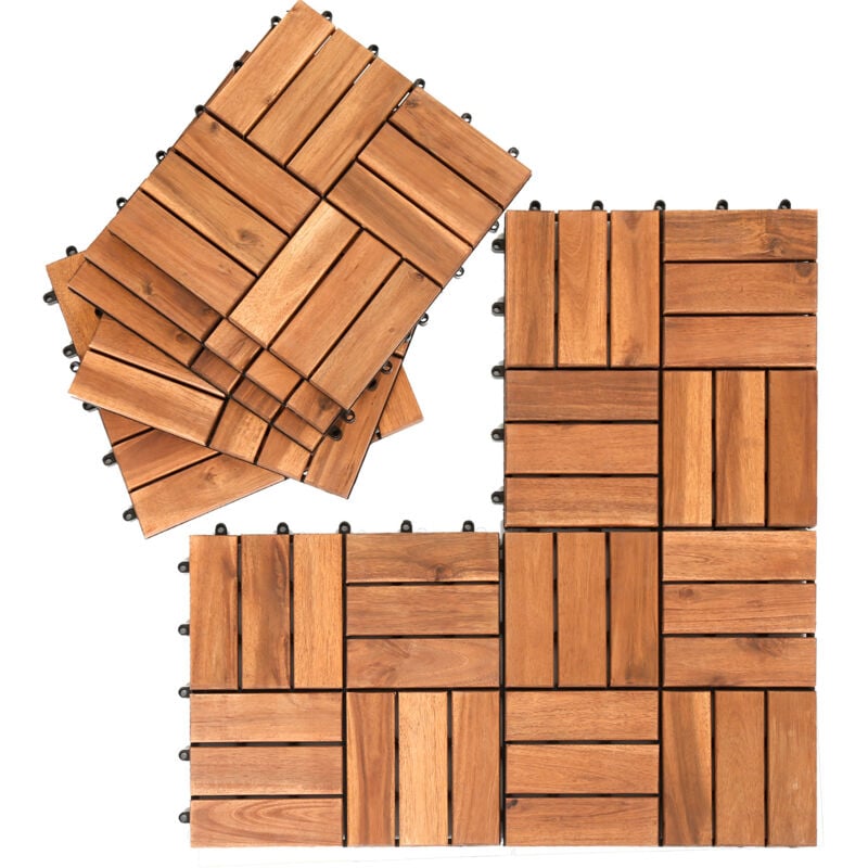 Lot de 33 dalles en bois d'acacia 3m² classique résistant aux intempéries 30x30x2.4cm - Swanew