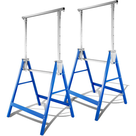 SWANEW Lot de 2 Tréteaux d'échafaudage, Hauteur Réglable 80-130CM, jusqu'à 200kg, Bleu, antidérapante, tréteaux pliables