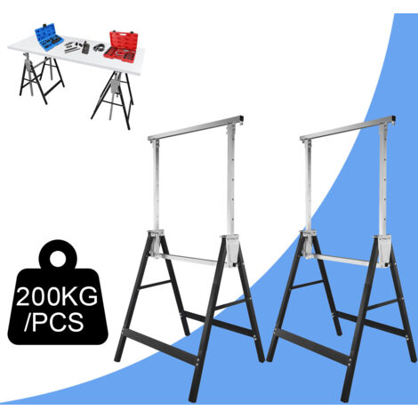 SWANEW Lot de 2 tréteaux pliables télescopiques Métal Pliable Noir Charge maximale 200 kg