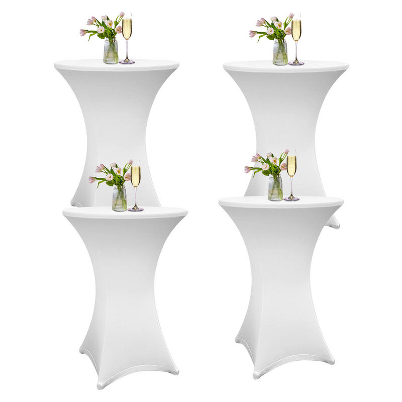 Swanew - Lot de 4 Blanc Housse pour Table Haute, Nappe Mange Debout 60x110cm Blanc Nappes Extensibles en Spandex