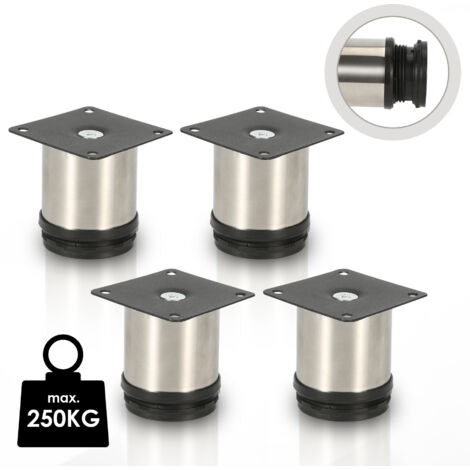 SWANEW Lot de 4 Pieds de meubles ajustable ±15mm base ronde Moderne Pieds de Armoire pour Table Hauteur 60mm Inox