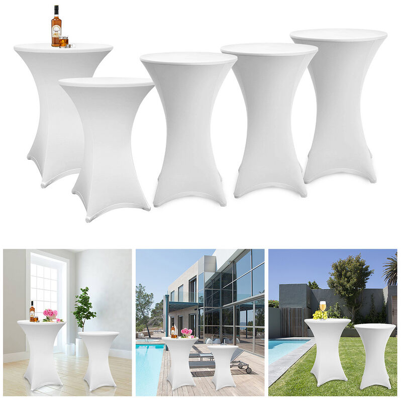 Swanew - Lot de 5 Blanc Housse pour Table Haute, Nappe Mange Debout 80x110cm Blanc Nappes Extensibles en Spandex