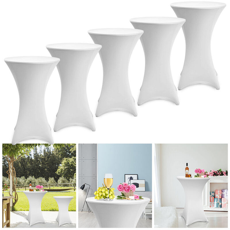 Swanew - Lot de 5 Blanc Housse pour Table Haute, Nappe Mange Debout 60x110cm Blanc Nappes Extensibles en Spandex