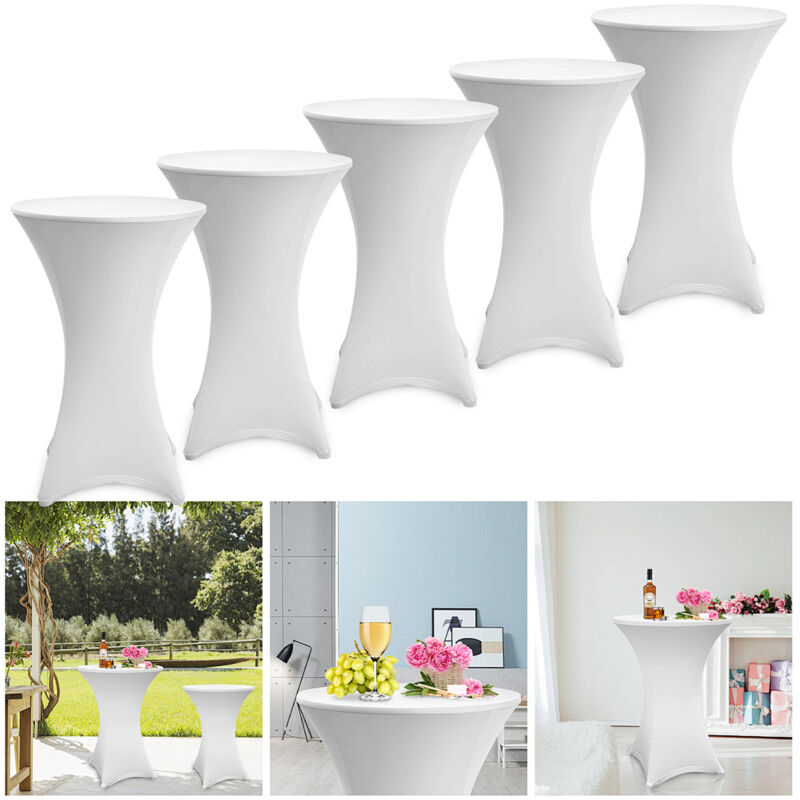 Lot de 5 Blanc Housse pour Table Haute, Nappe Mange Debout 60x110cm Blanc Nappes Extensibles en Spandex - Swanew