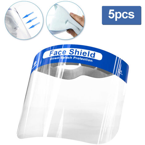 SWANEW Lot de 5 visières de Protection pour Le Visage,Masque en Plastique léger et réglable pour éviter salive, Gouttes, Pollen et la pouss - bleu