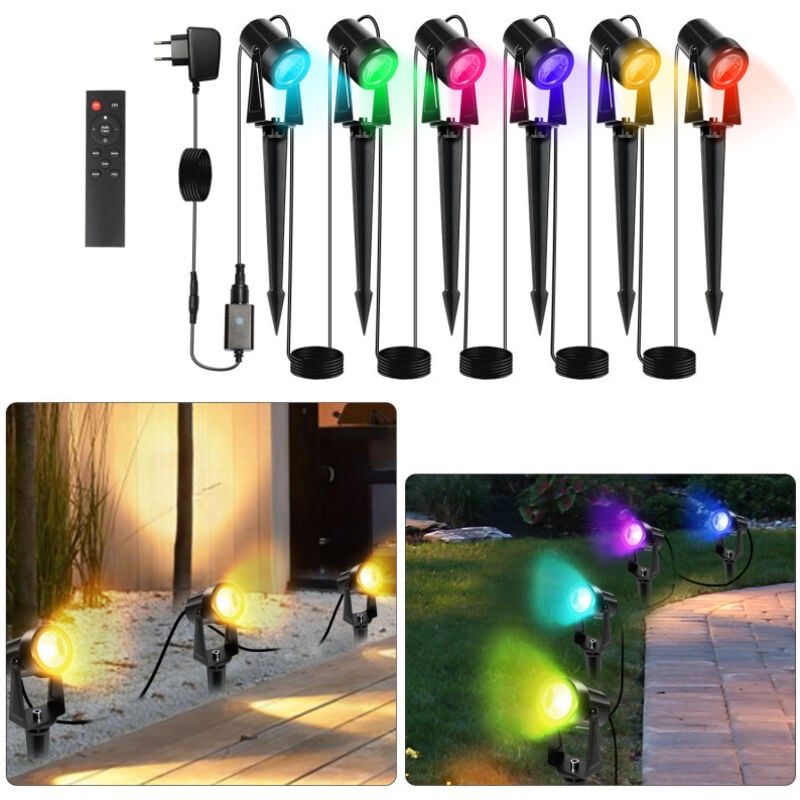 Lot de 6 Projecteur de jardin à led avec piquet de terre, éclairage de jardin avec prise étanche IP65 rgb - Swanew