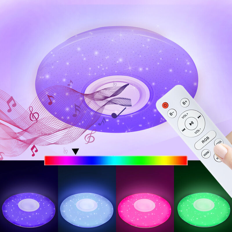 SWANEW Lustre de plafond LED 36W avec effet ciel étoilé, éclairage mural, 40 cm de diamètre et musique Bluetooth