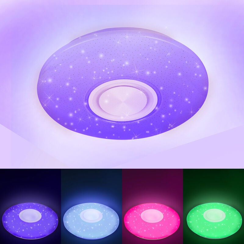 Lustre de plafond led 36W avec effet ciel étoilé, éclairage rgb sans éblouissement, haut-parleurs et musique Bluetooth - Swanew