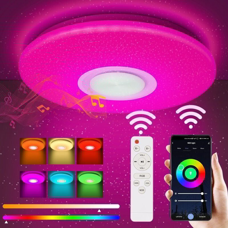 Lustre de plafond led 36W avec effet ciel étoilé pour la cuisine, musique Bluetooth et haut-parleurs rgb - Swanew