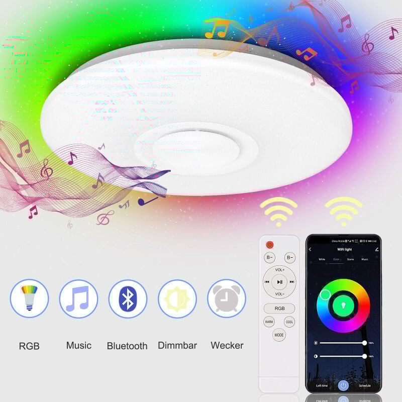 SWANEW Lustre de plafond LED 36W avec effet ciel étoilé pour le couloir du salon, musique Bluetooth